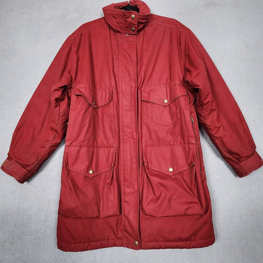 Lands End Jacket Womens Medium Red Thinsulate Wool Lined Winter Long Parka Coat